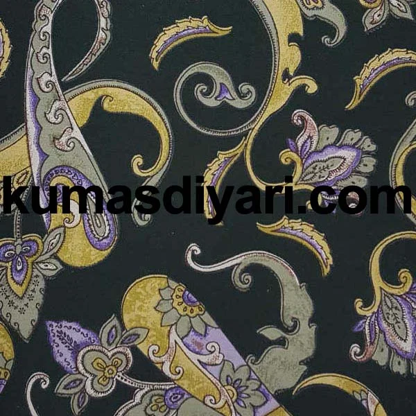 Siyah paisley desenli kumaş 15 metre ile satılmaktadır ve giyim projelerinde idealdir.