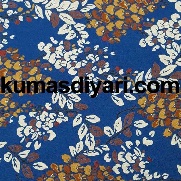 Mavi yaprak desenli kumaş 8 - Canlı mavi tonlarinda yaprak desenli kaliteli kumas